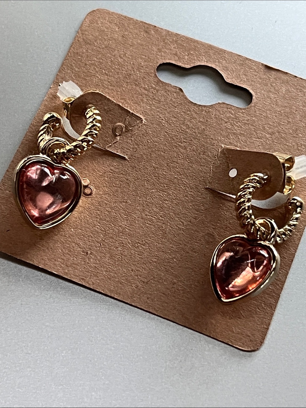 Pink and Gold Heart Hoop Earrings
